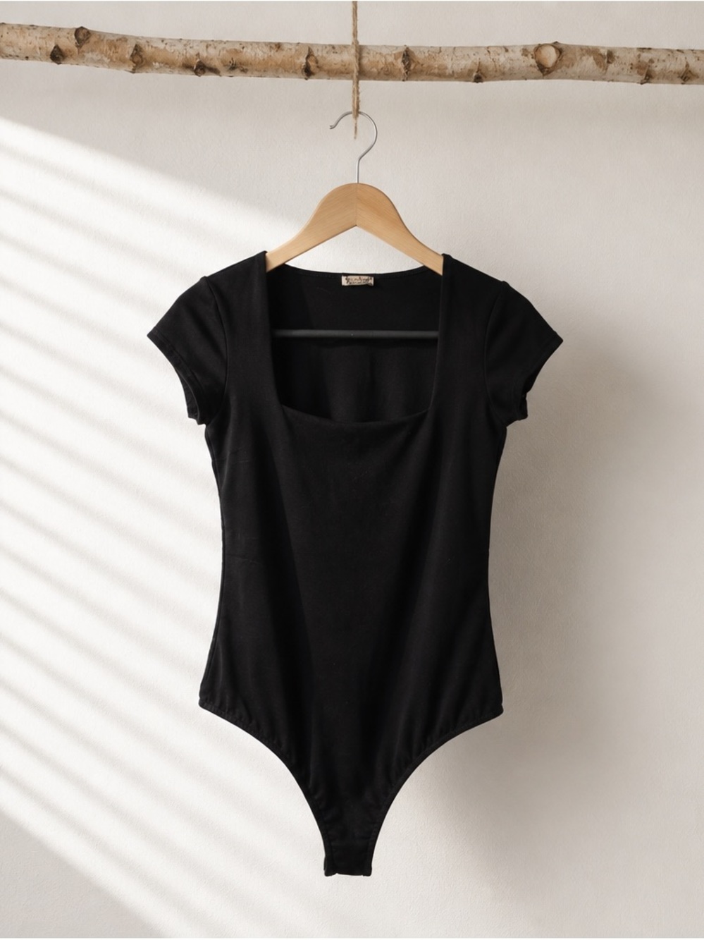 Free People Black Square-Neck Cap Sleeve Bodysuit - Women